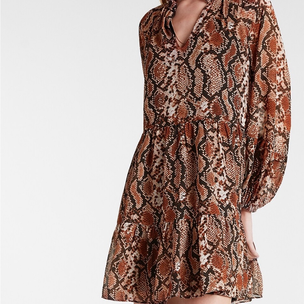 NEW Express Snakeskin Print Tiered Shift Brown‎ Dress Size XXS NWT MSRP $80